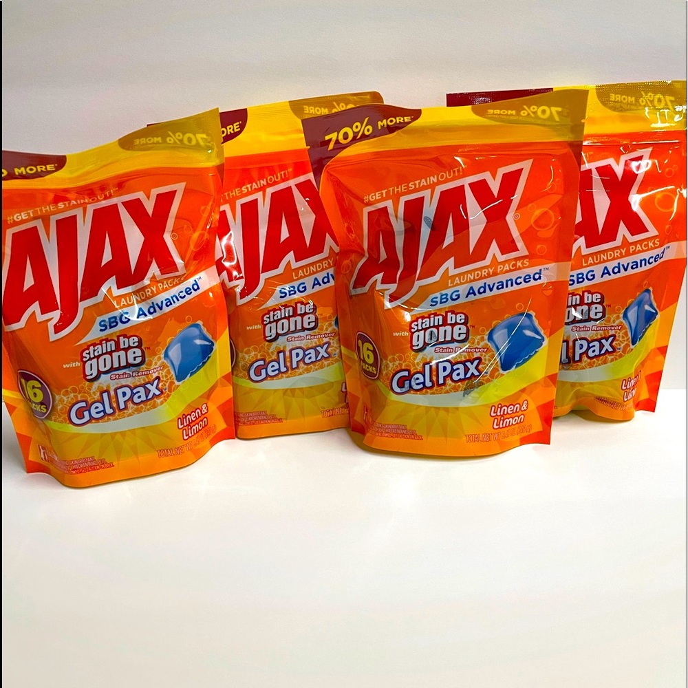 3 AJAX Stain Be Gone Gel Pax Advanced Laundry Detergent HE Pods 48 Loads Toss-in